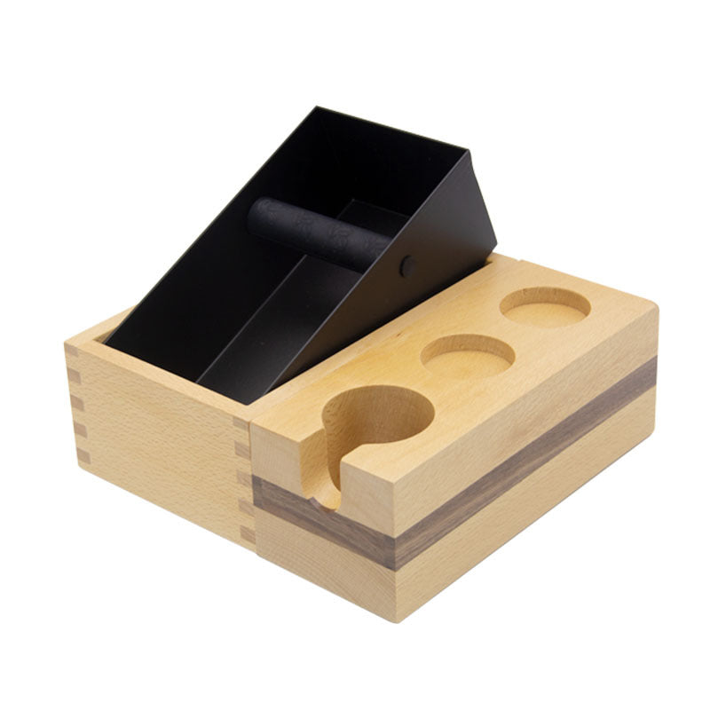 Espresso Knock Box, 54MM Espresso Coffee Organizer Box Fit for Storage 51 to 54MM Espresso Tamper, Distributor, Portafilter & Puck Screen Accessories, Natural Walnut Station Base (4 IN One)