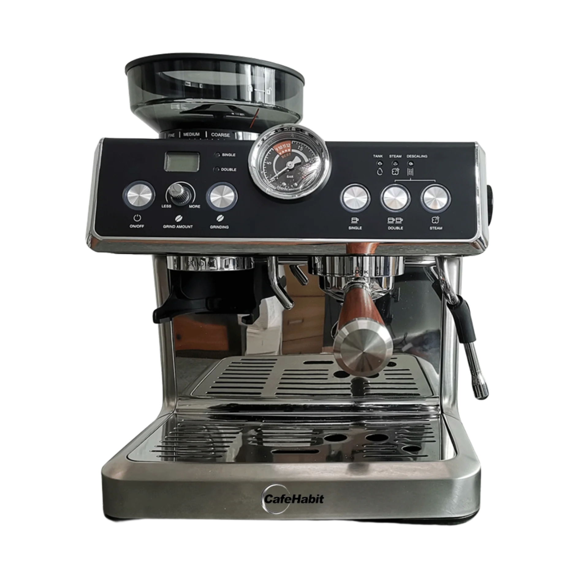 Espresso Machine with Grinder, Semi-Automatic Espresso Maker with Milk Frother, 15 Precision Grind Settings