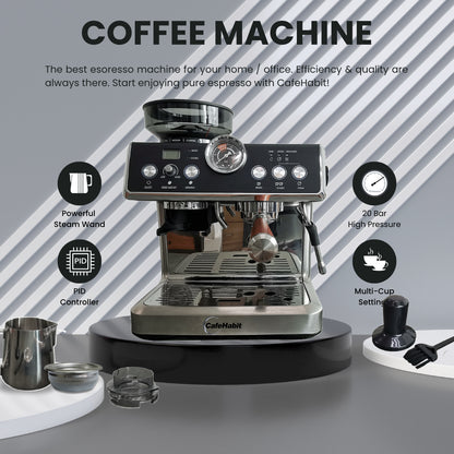 Espresso Machine with Grinder, Semi-Automatic Espresso Maker with Milk Frother, 15 Precision Grind Settings