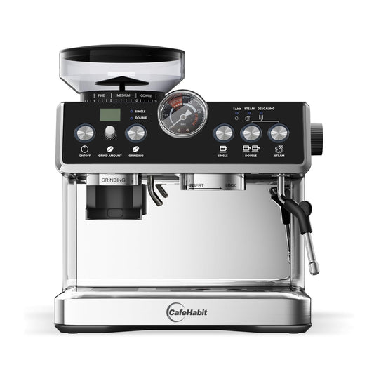 Espresso Machine with Grinder, Semi-Automatic Espresso Maker with Milk Frother, 15 Precision Grind Settings