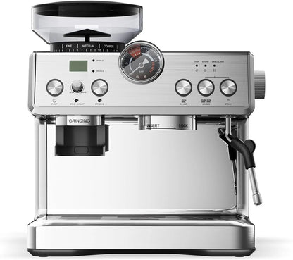 Espresso Machine with Grinder, Semi-Automatic Espresso Maker with Milk Frother, 20 Bar ULKA Pump & 31 Precision Grind Settings