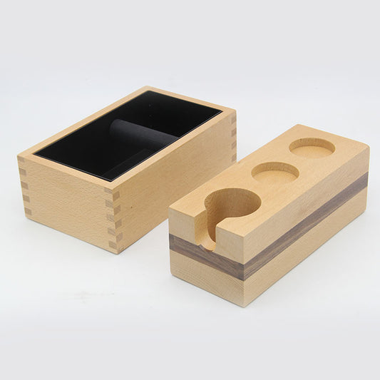 Espresso Knock Box, 54MM Espresso Coffee Organizer Box Fit for Storage 51 to 54MM Espresso Tamper, Distributor, Portafilter & Puck Screen Accessories, Natural Walnut Station Base (4 IN One)