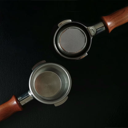 51mm, 54mm, 58mm Bottomless Coffee Portafilter with Filter Basket, 2 Ears, Stainless Steel&Walnut
