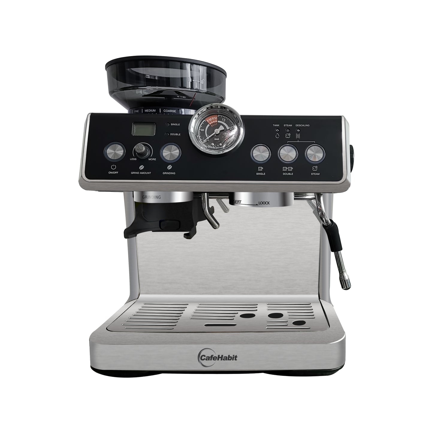 Espresso Machine with Grinder, Semi-Automatic Espresso Maker with Milk Frother, 15 Precision Grind Settings