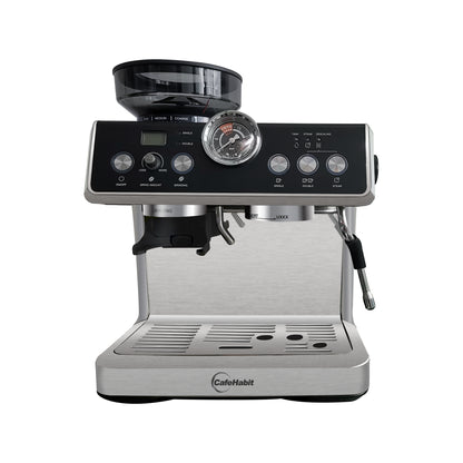 Espresso Machine with Grinder, Semi-Automatic Espresso Maker with Milk Frother, 15 Precision Grind Settings